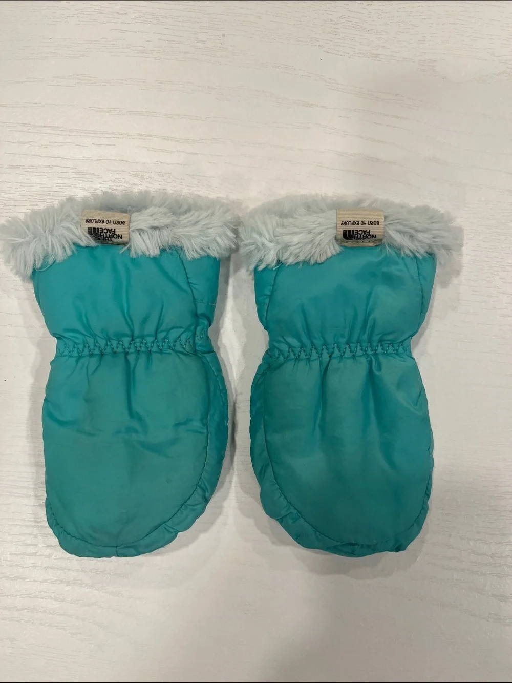 The North Face Kids Teal Faux-Fur Trim Insulated Mittens